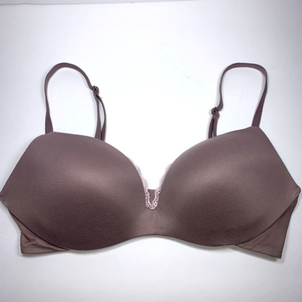 Victoria’s Secret Padded Underwire Plunge Bra 
Color is gray Size 34C